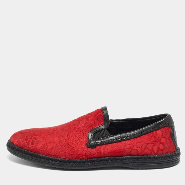 مملوكة مسبقًا Dolce & Gabbana Size 40 Red Brocade Fabric and Leather Slip On Espadrille