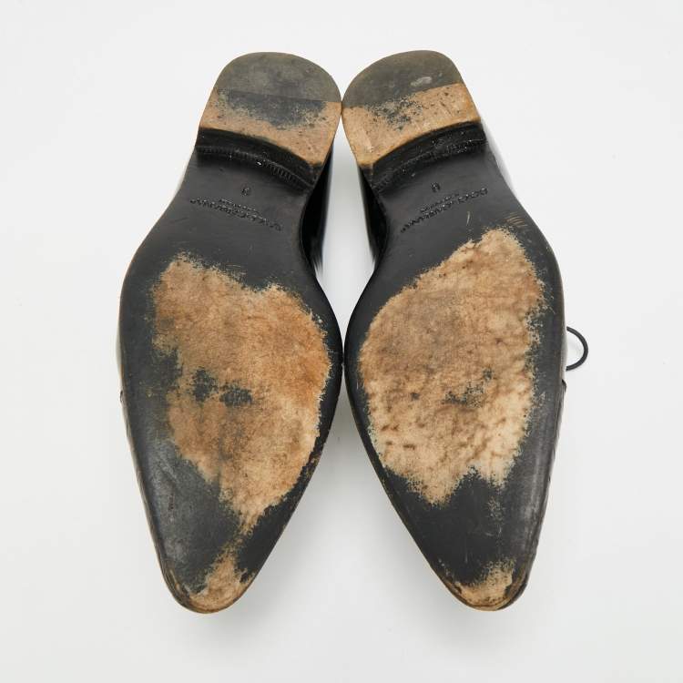 Pre Owned Dolce & Gabbana Size 42 Black Crocodile Leather and Patent Leather Lace Up Derby