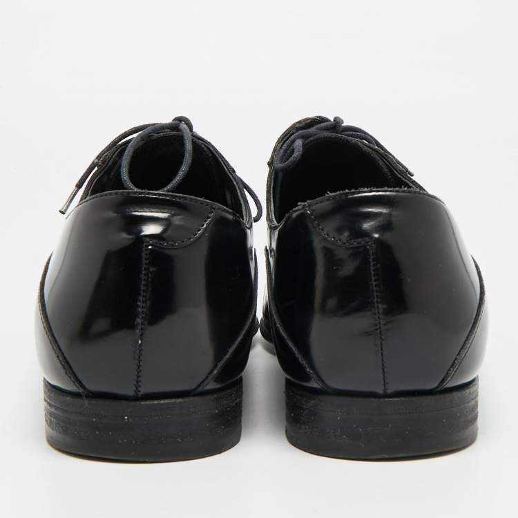 Pre Owned Dolce & Gabbana Size 42 Black Crocodile Leather and Patent Leather Lace Up Derby