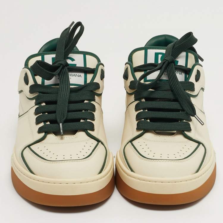 مملوكة مسبقًا Dolce & Gabbana Roma Size 40.5 Cream/Dark Green Leather Low Top Sneakers