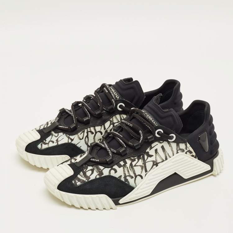 Pre Owned Dolce & Gabbana ns1 Size 42 Black/White Canvas and Suede Lace Up Sneakers