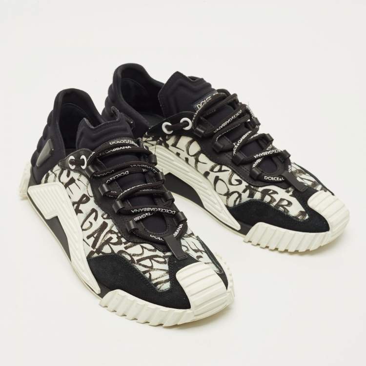 Pre Owned Dolce & Gabbana ns1 Size 42 Black/White Canvas and Suede Lace Up Sneakers