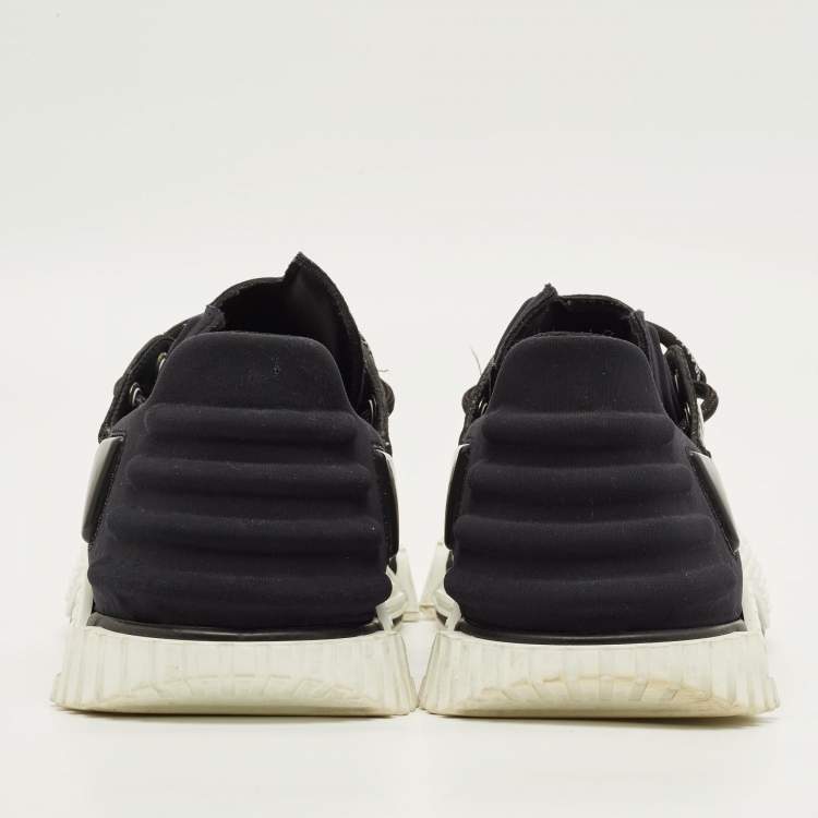 Pre Owned Dolce & Gabbana ns1 Size 42 Black/White Canvas and Suede Lace Up Sneakers