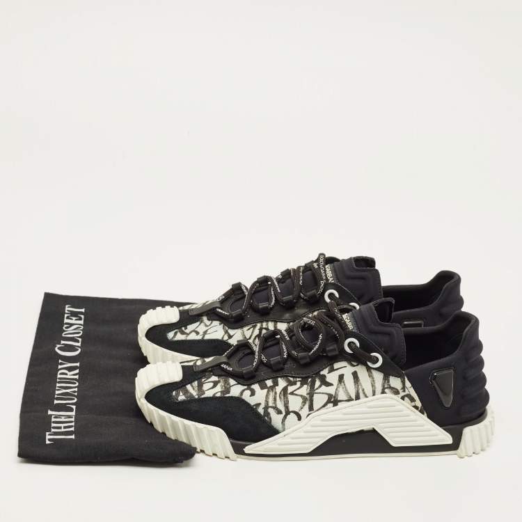 Pre Owned Dolce & Gabbana ns1 Size 42 Black/White Canvas and Suede Lace Up Sneakers