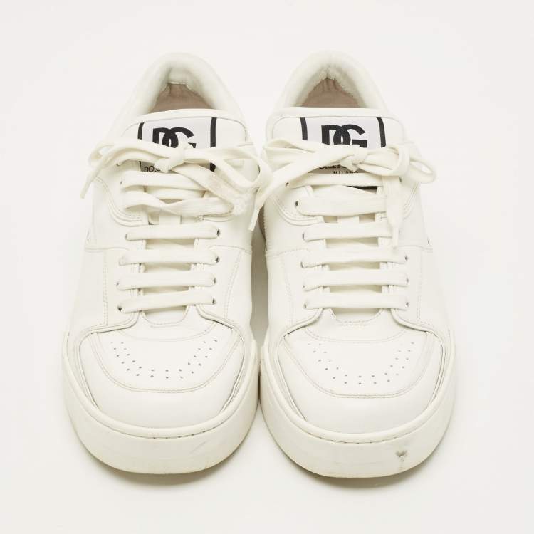 Pre Owned Dolce & Gabbana Portofino Size 43.5 White Leather Low Top Sneakers
