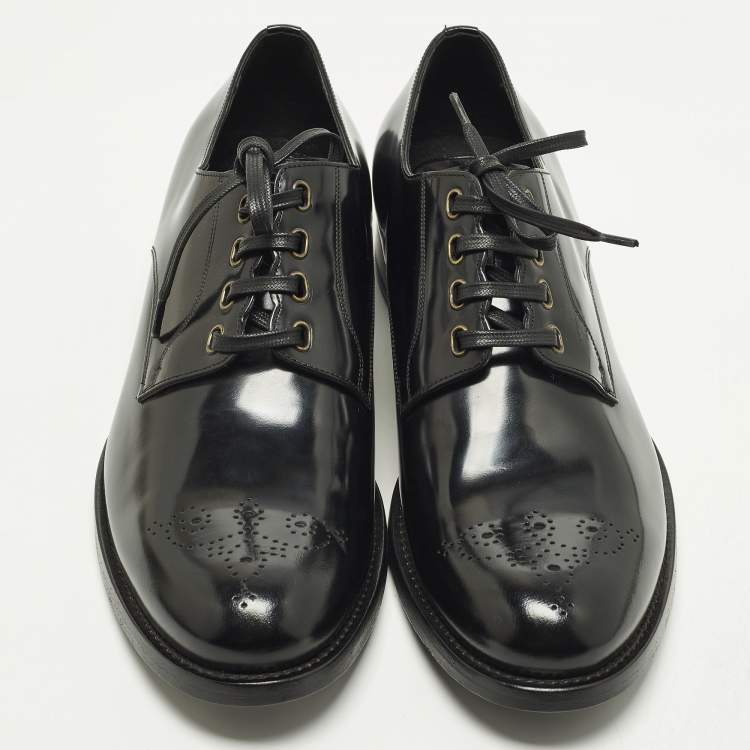 Pre Owned Dolce & Gabbana Size 45 Black Leather Lace Up Derby Shoes