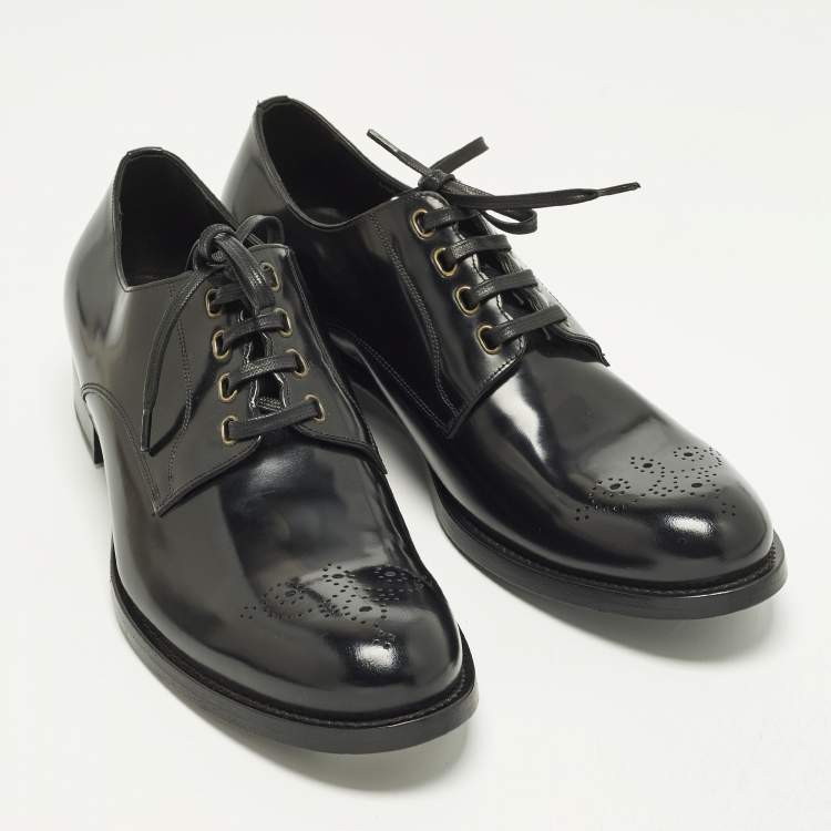 Pre Owned Dolce & Gabbana Size 45 Black Leather Lace Up Derby Shoes