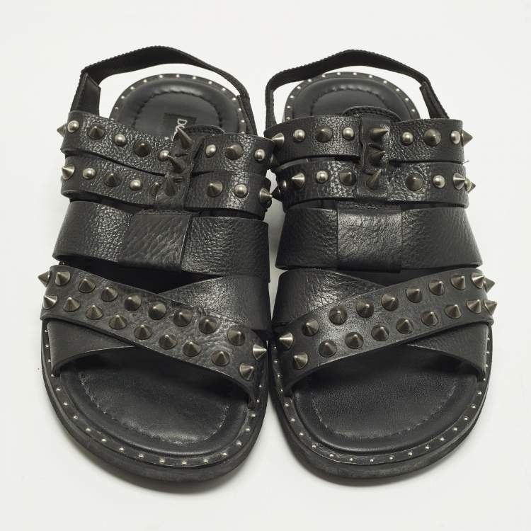 Pre Owned Dolce & Gabbana Size 42 Black Leather Cross Strap Spike Sandals