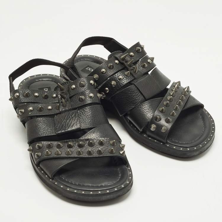 Pre Owned Dolce & Gabbana Size 42 Black Leather Cross Strap Spike Sandals