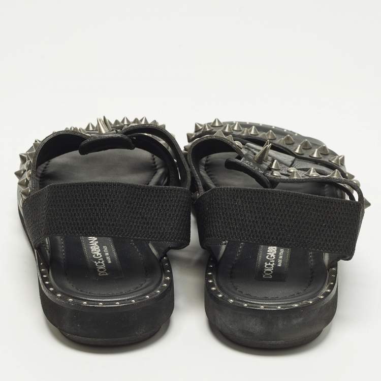 Pre Owned Dolce & Gabbana Size 42 Black Leather Cross Strap Spike Sandals