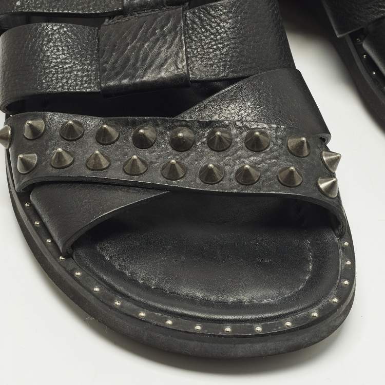 Pre Owned Dolce & Gabbana Size 42 Black Leather Cross Strap Spike Sandals