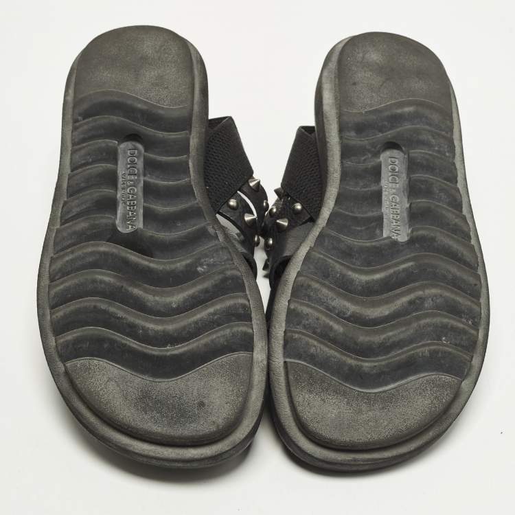 Pre Owned Dolce & Gabbana Size 42 Black Leather Cross Strap Spike Sandals