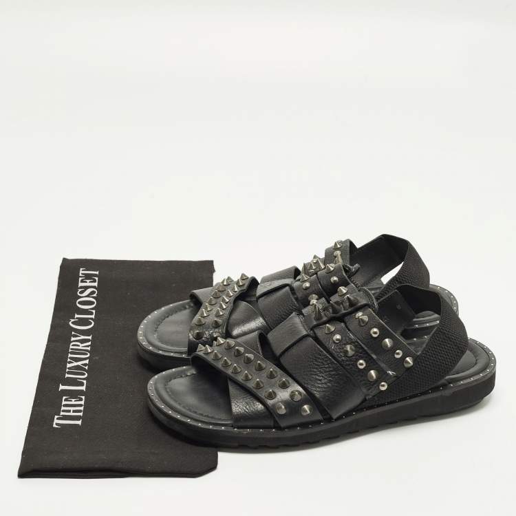 Pre Owned Dolce & Gabbana Size 42 Black Leather Cross Strap Spike Sandals