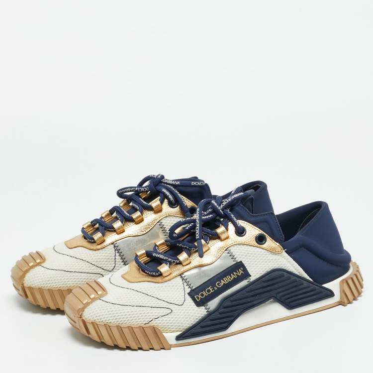 Pre Owned Dolce & Gabbana Ns1 Size 44 Navy Tricolor Leather, Mesh and Neoprene Lace Up Sneakers