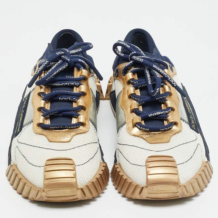 Pre Owned Dolce & Gabbana Ns1 Size 44 Navy Tricolor Leather, Mesh and Neoprene Lace Up Sneakers