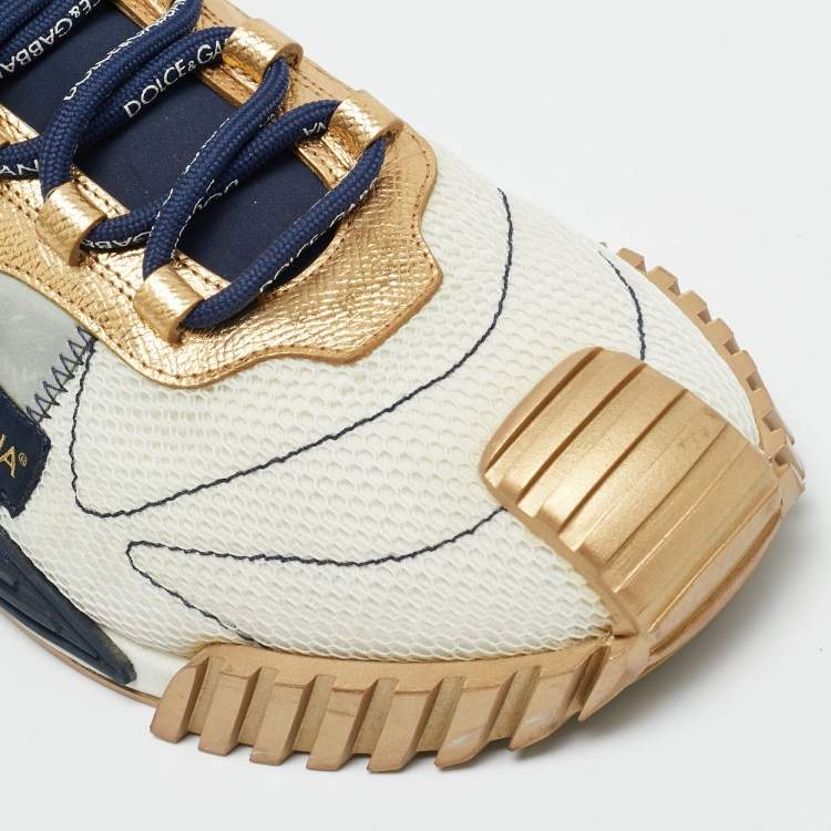 Pre Owned Dolce & Gabbana Ns1 Size 44 Navy Tricolor Leather, Mesh and Neoprene Lace Up Sneakers