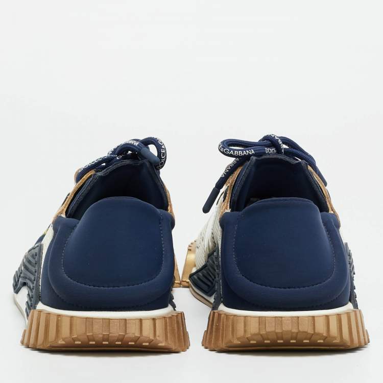 Pre Owned Dolce & Gabbana Ns1 Size 44 Navy Tricolor Leather, Mesh and Neoprene Lace Up Sneakers