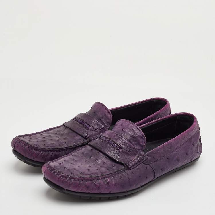 Pre Owned Dolce & Gabbana Size 41.5 Purple Ostrich Leather Slip On Loafers