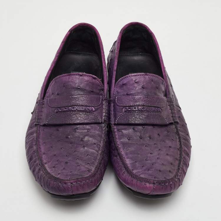 Pre Owned Dolce & Gabbana Size 41.5 Purple Ostrich Leather Slip On Loafers