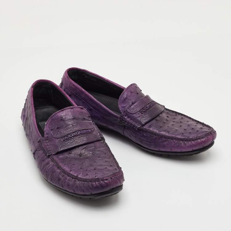 Pre Owned Dolce & Gabbana Size 41.5 Purple Ostrich Leather Slip On Loafers