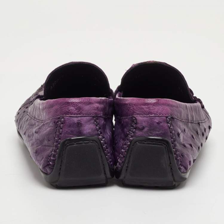 Pre Owned Dolce & Gabbana Size 41.5 Purple Ostrich Leather Slip On Loafers