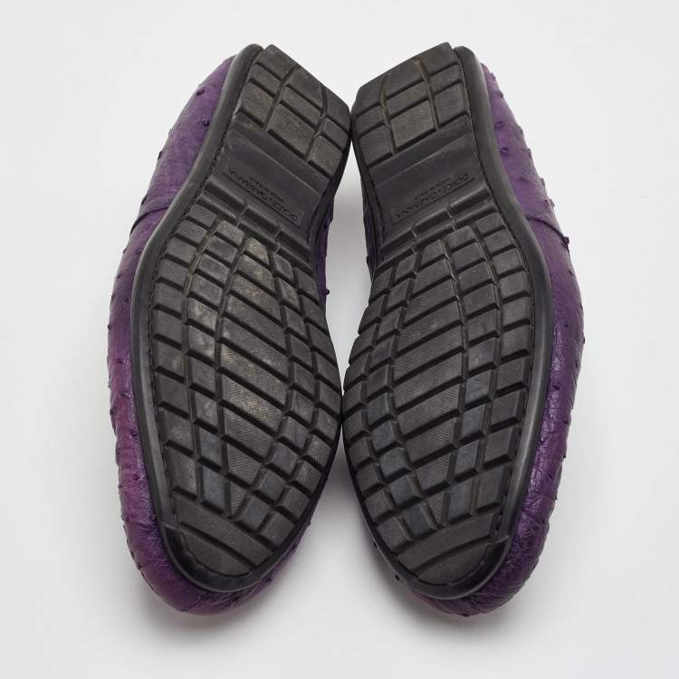 Pre Owned Dolce & Gabbana Size 41.5 Purple Ostrich Leather Slip On Loafers