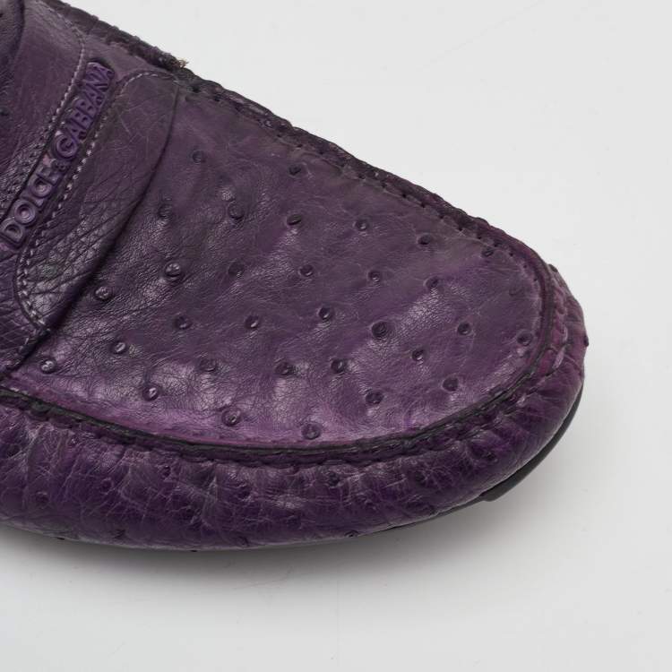 Pre Owned Dolce & Gabbana Size 41.5 Purple Ostrich Leather Slip On Loafers