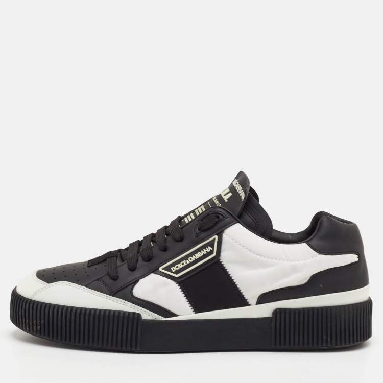 Pre Owned Dolce & Gabbana Miami Size 42.5 Black/White Leather and Nylon Low Top Sneakers