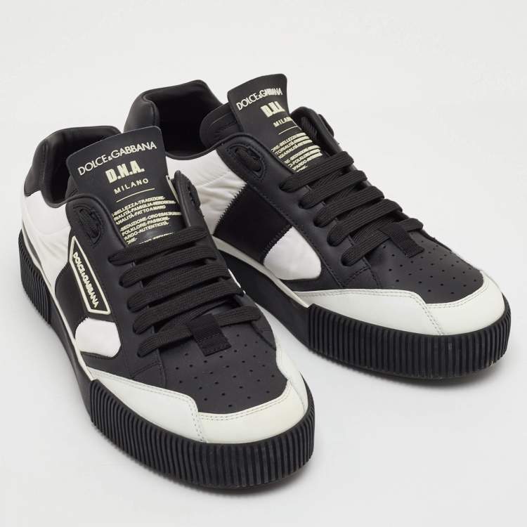 Pre Owned Dolce & Gabbana Miami Size 42.5 Black/White Leather and Nylon Low Top Sneakers