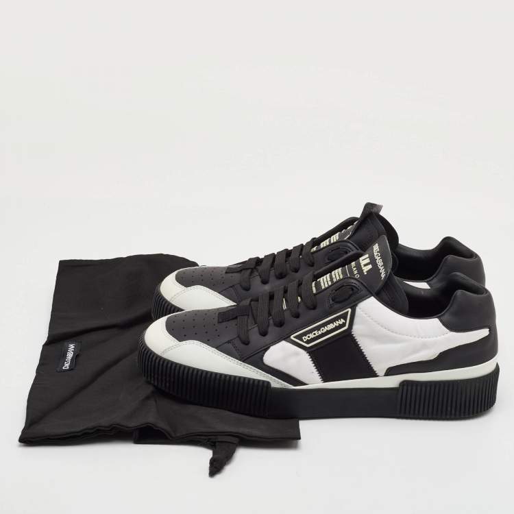 Pre Owned Dolce & Gabbana Miami Size 42.5 Black/White Leather and Nylon Low Top Sneakers