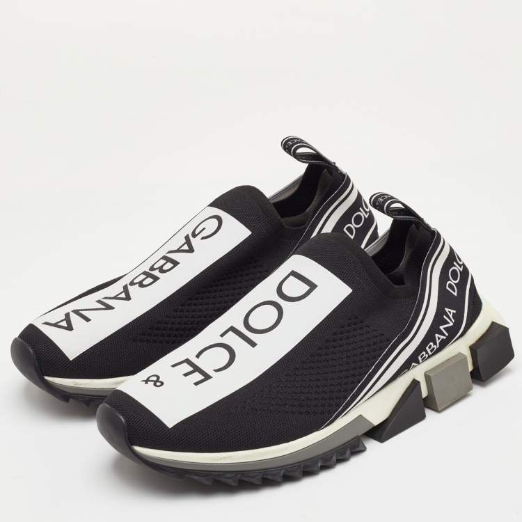 مملوكة مسبقًا حذاء رياضي دولتشي أند غابانا قماش محبوك أبيض/أسود بشعار سهل الارتداء سورينتو مقاس 43