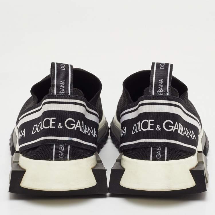 مملوكة مسبقًا حذاء رياضي دولتشي أند غابانا قماش محبوك أبيض/أسود بشعار سهل الارتداء سورينتو مقاس 43