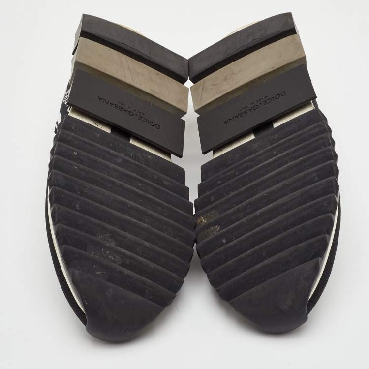 مملوكة مسبقًا حذاء رياضي دولتشي أند غابانا قماش محبوك أبيض/أسود بشعار سهل الارتداء سورينتو مقاس 43