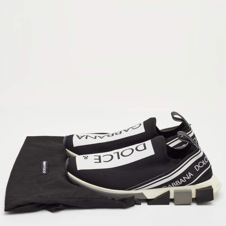 مملوكة مسبقًا حذاء رياضي دولتشي أند غابانا قماش محبوك أبيض/أسود بشعار سهل الارتداء سورينتو مقاس 43