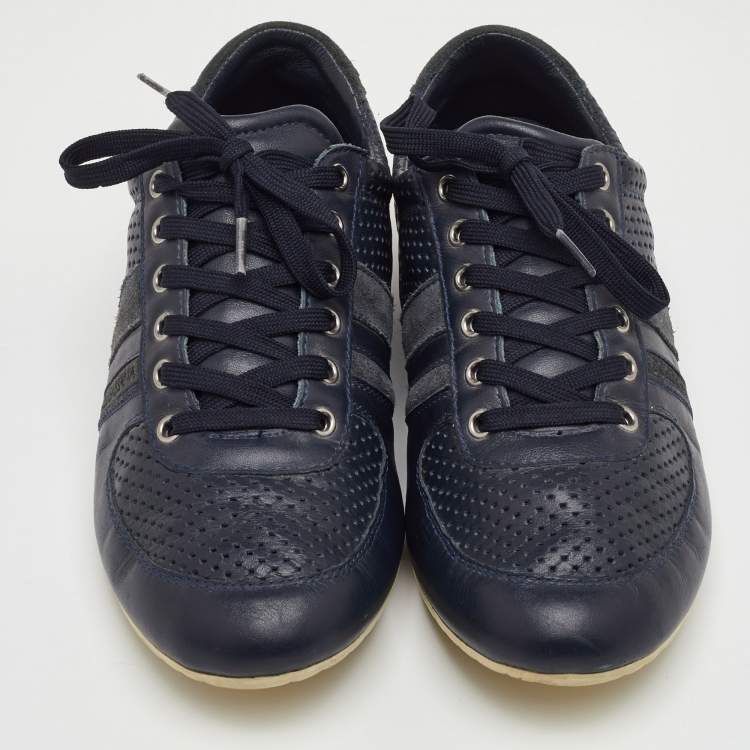 Pre Owned Dolce & Gabbana Size 42 Navy Blue Perforated Leather and Suede Low Top Sneakers