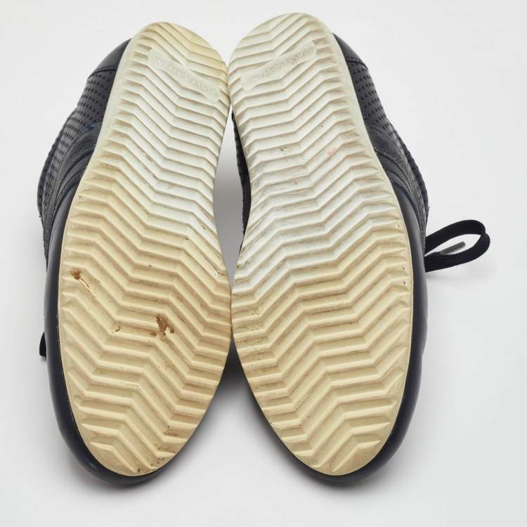 Pre Owned Dolce & Gabbana Size 42 Navy Blue Perforated Leather and Suede Low Top Sneakers