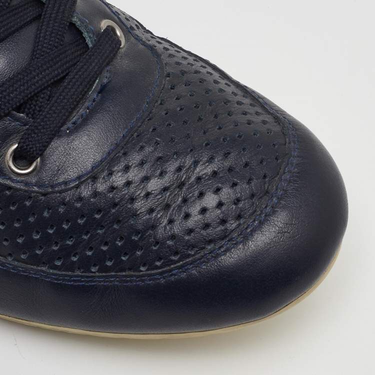 Pre Owned Dolce & Gabbana Size 42 Navy Blue Perforated Leather and Suede Low Top Sneakers