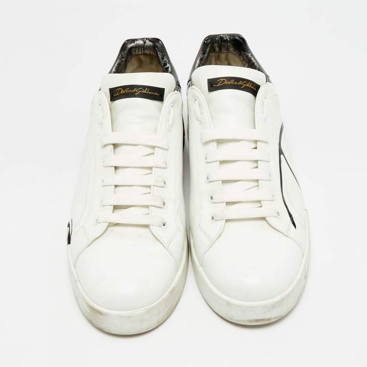 Pre Owned Dolce & Gabbana Portofino Size 45 White/Black Leather Lace Up Sneakers
