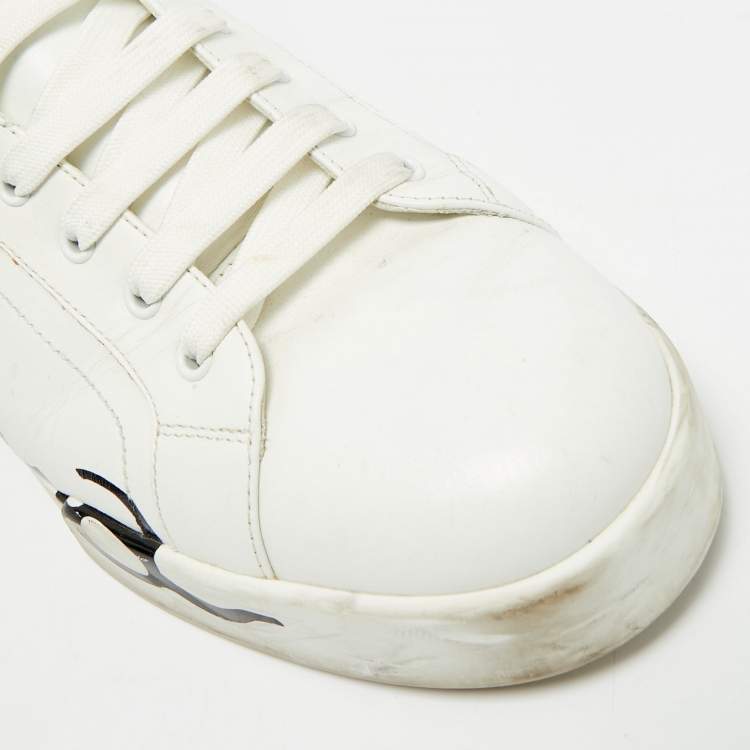 Pre Owned Dolce & Gabbana Portofino Size 45 White/Black Leather Lace Up Sneakers