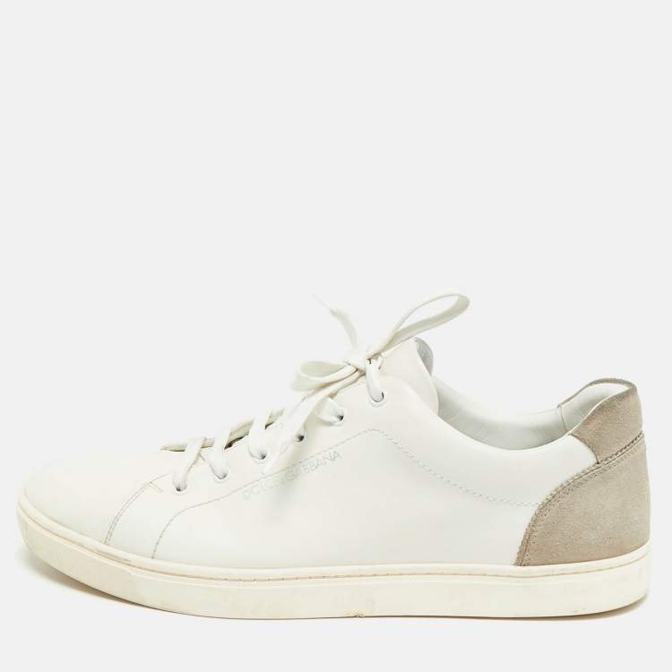 مملوكة مسبقًا Dolce & Gabbana Size 45 White/Beige Leather and Suede Low Top Sneakers