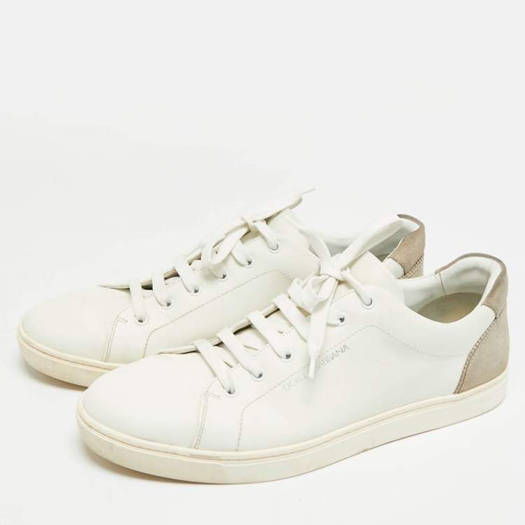 مملوكة مسبقًا Dolce & Gabbana Size 45 White/Beige Leather and Suede Low Top Sneakers
