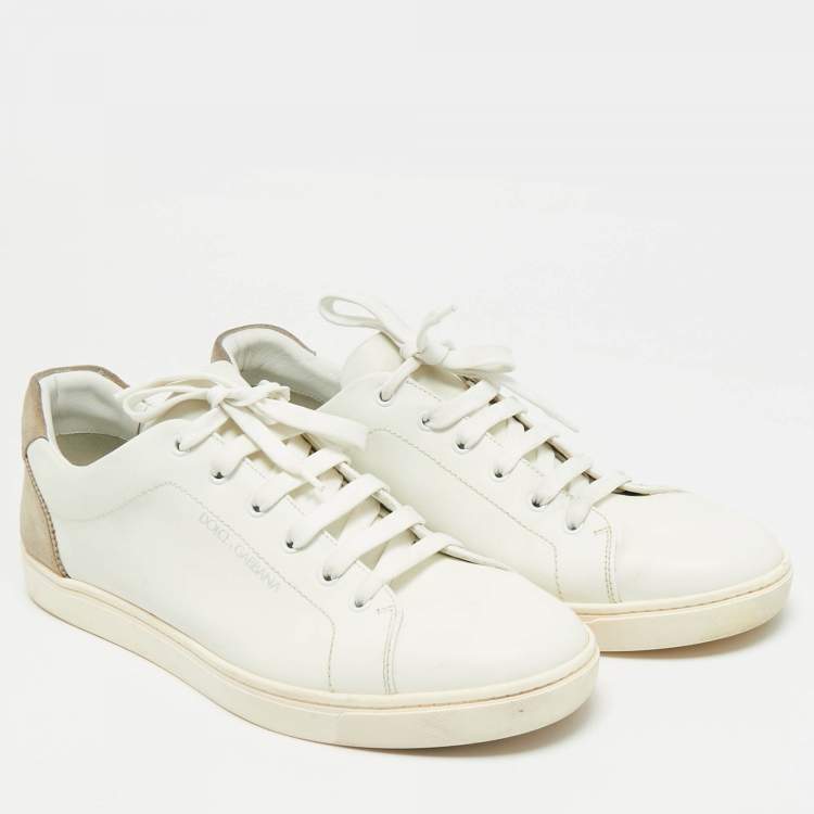 مملوكة مسبقًا Dolce & Gabbana Size 45 White/Beige Leather and Suede Low Top Sneakers