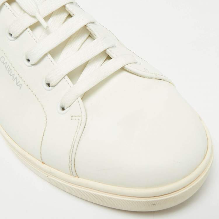 مملوكة مسبقًا Dolce & Gabbana Size 45 White/Beige Leather and Suede Low Top Sneakers