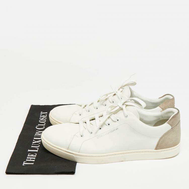 مملوكة مسبقًا Dolce & Gabbana Size 45 White/Beige Leather and Suede Low Top Sneakers