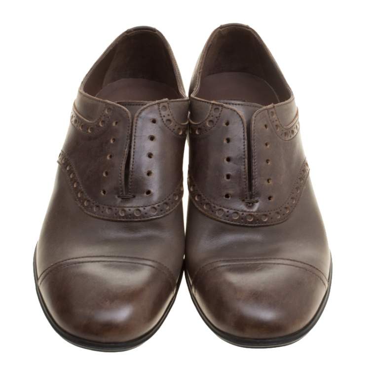 Pre Owned Dolce & Gabbana Brown Antique Finish Brogue Leather Oxfords Size 39.5