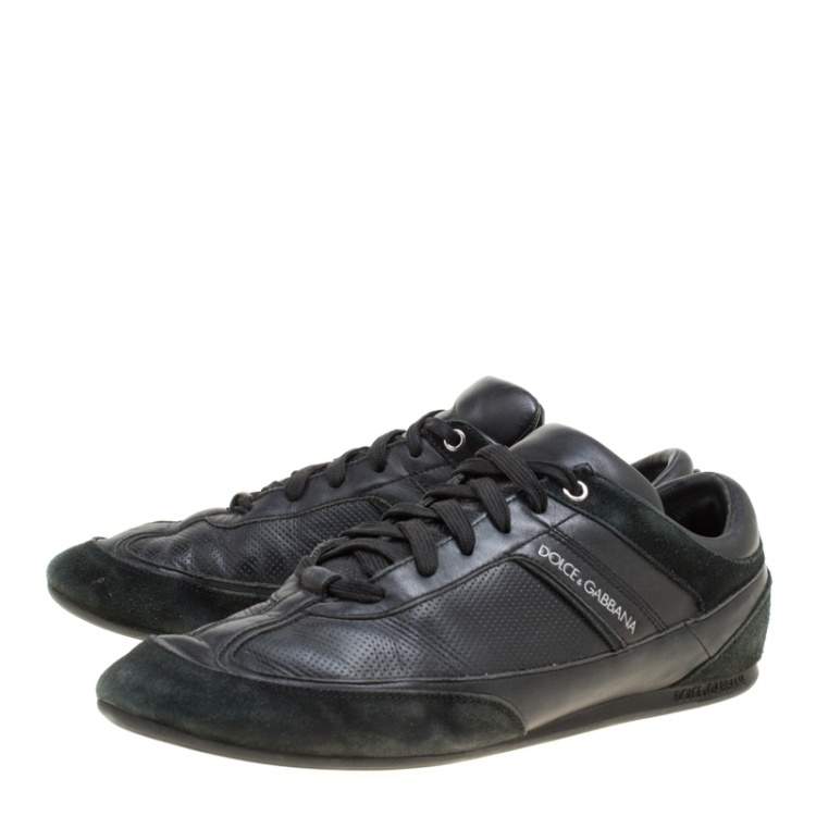 مملوكة مسبقًا Dolce & Gabbana Black Suede and Leather Low Top Sneakers Size 41.5