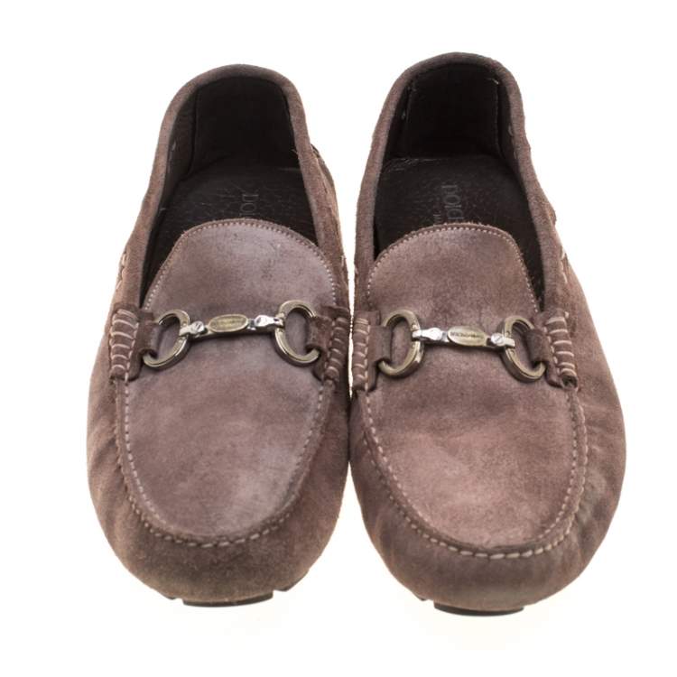 Pre Owned Dolce & Gabbana Brown Antique Finish Suede Slip On Loafers Size 44