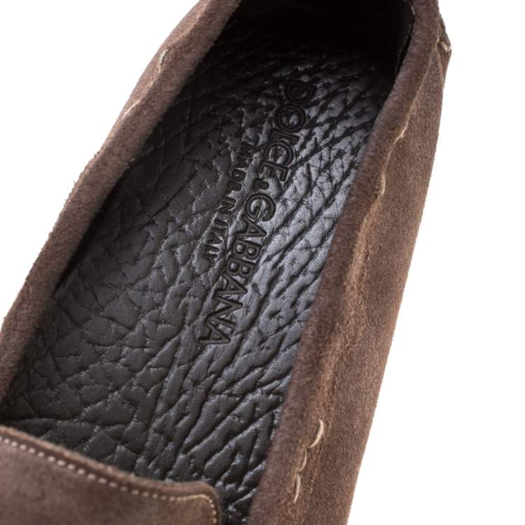 Pre Owned Dolce & Gabbana Brown Antique Finish Suede Slip On Loafers Size 44