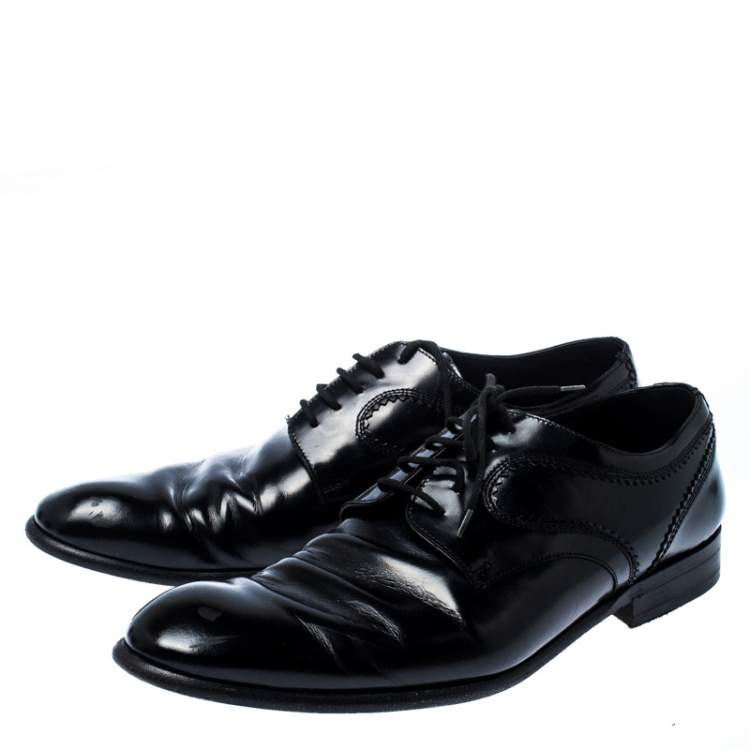 مملوكة مسبقًا Dolce & Gabbana Black Leather Lace Up Oxfords Size 43