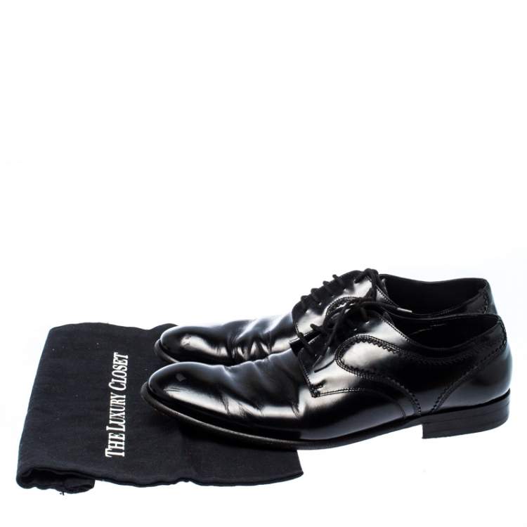 مملوكة مسبقًا Dolce & Gabbana Black Leather Lace Up Oxfords Size 43